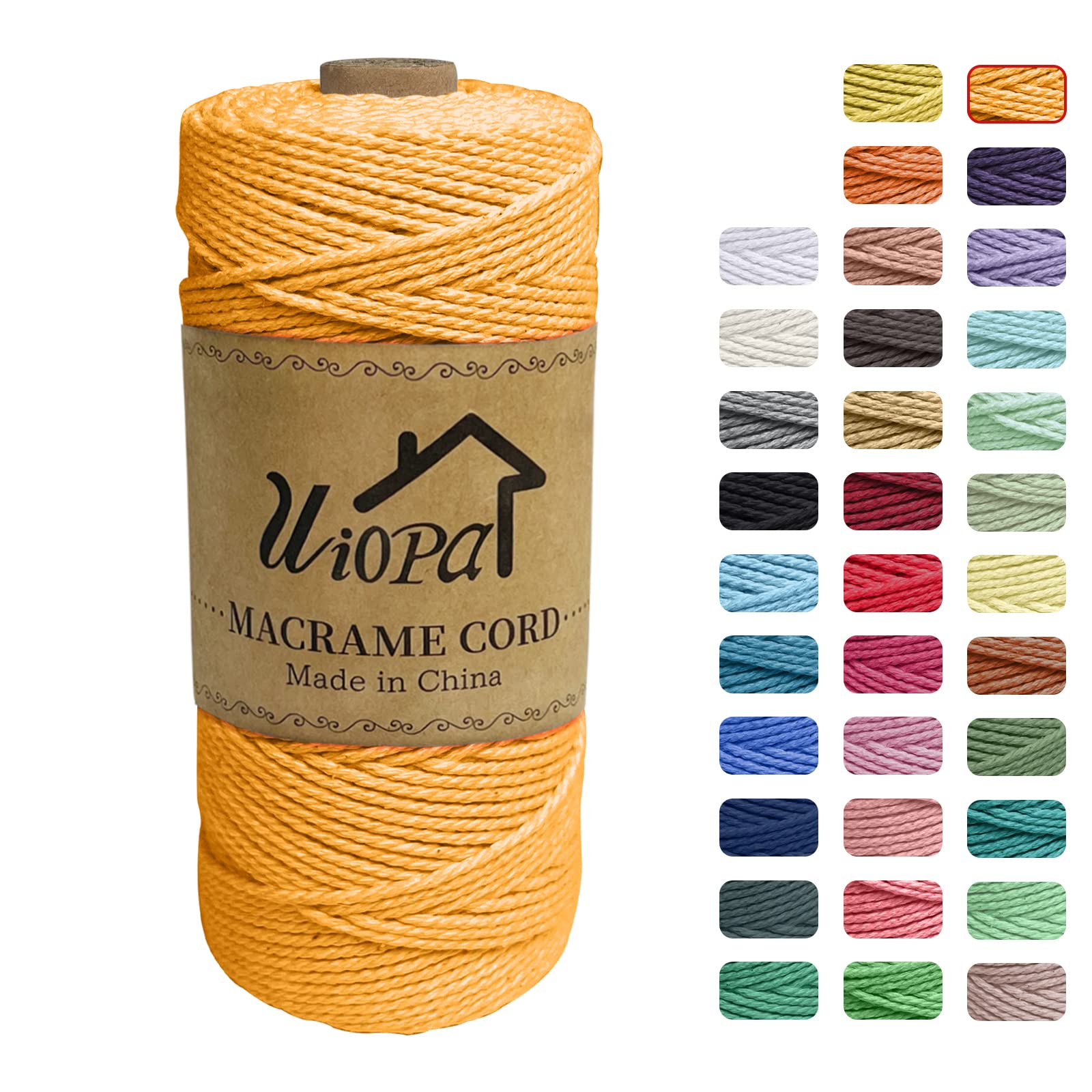 Uiopa Macrame Cord 2mm x 200m, 3-Strand Twisted Natural Cotton String, Macrame Cotton Rope Coloured String for Wall Hanging Plant Hanger Boho Home Decor Craft Projects — image 1