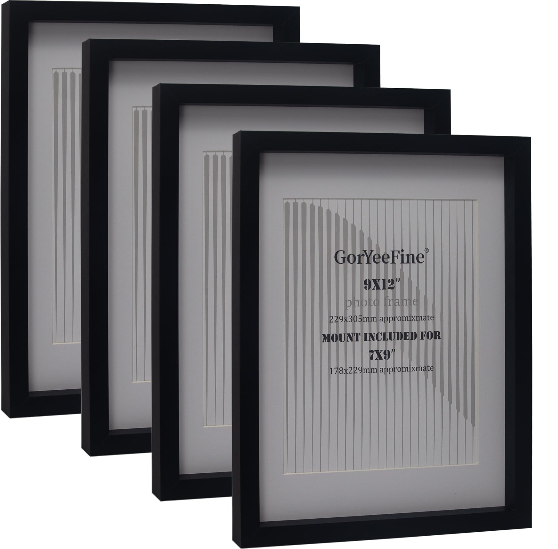 4-Pack Black 9x12 Wooden Photo Frames | 7x9 Mat Included | Modern Thin Oxford Design | Tabletop & Wall Mount | Gallery-Ready Boxed Set for Home Decor