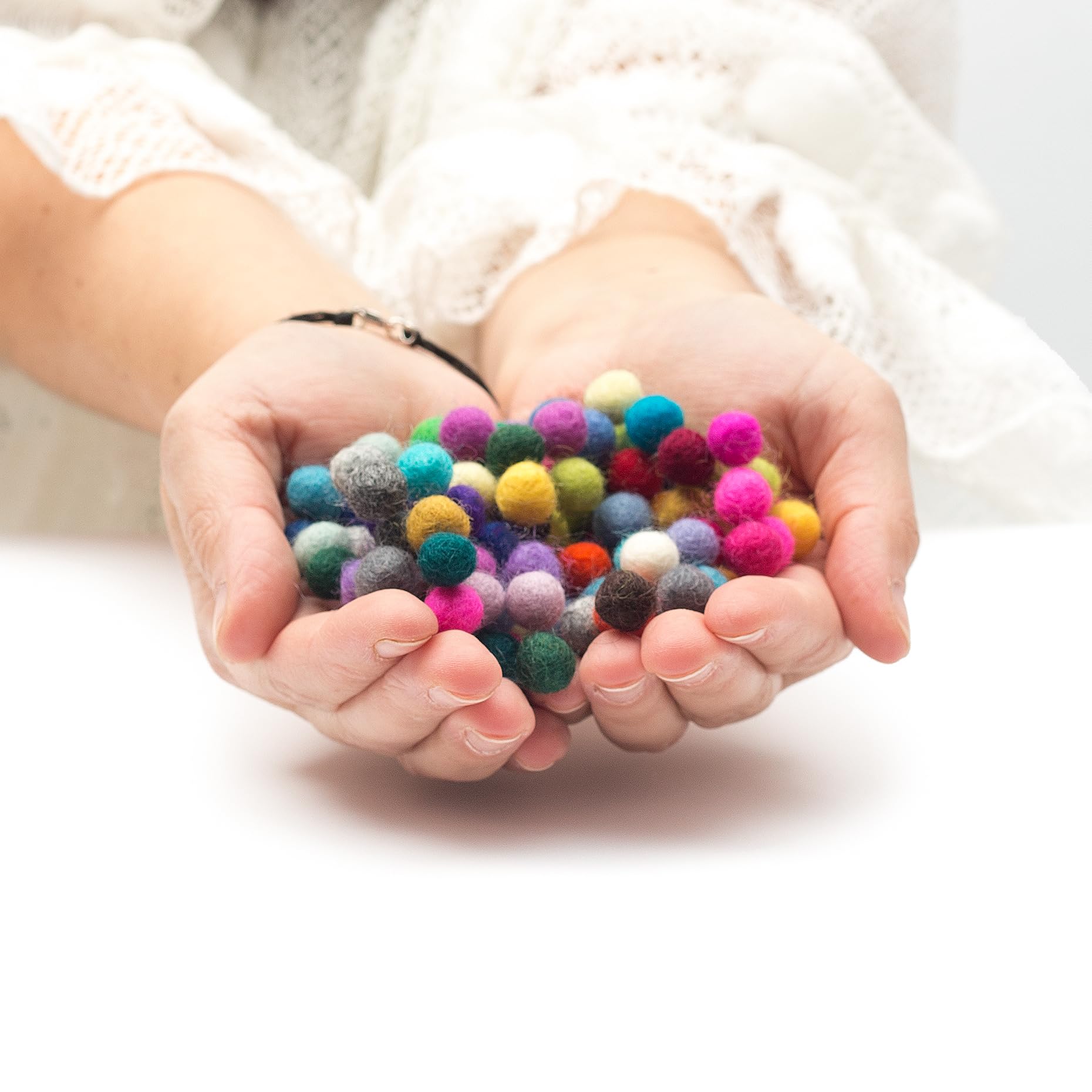 Glaciart One Felt Balls, Felt Wool Balls (120 Pieces) 1 Centimeter - 0.4 Inch, Handmade Felted 40 Color (Red, Pink, Blue, Gray, Black, White, Pastel and More) Bulk Small Puff for Felting and Garland