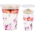 16 oz Clear Plastic Parfait Cups with Insert 4oz & Flat Lids No Hole - (50 Sets) Yogurt Fruit Parfait Cups for Kids, for Dips and Veggies, Take Away Breakfast and Snacks. No Leaking