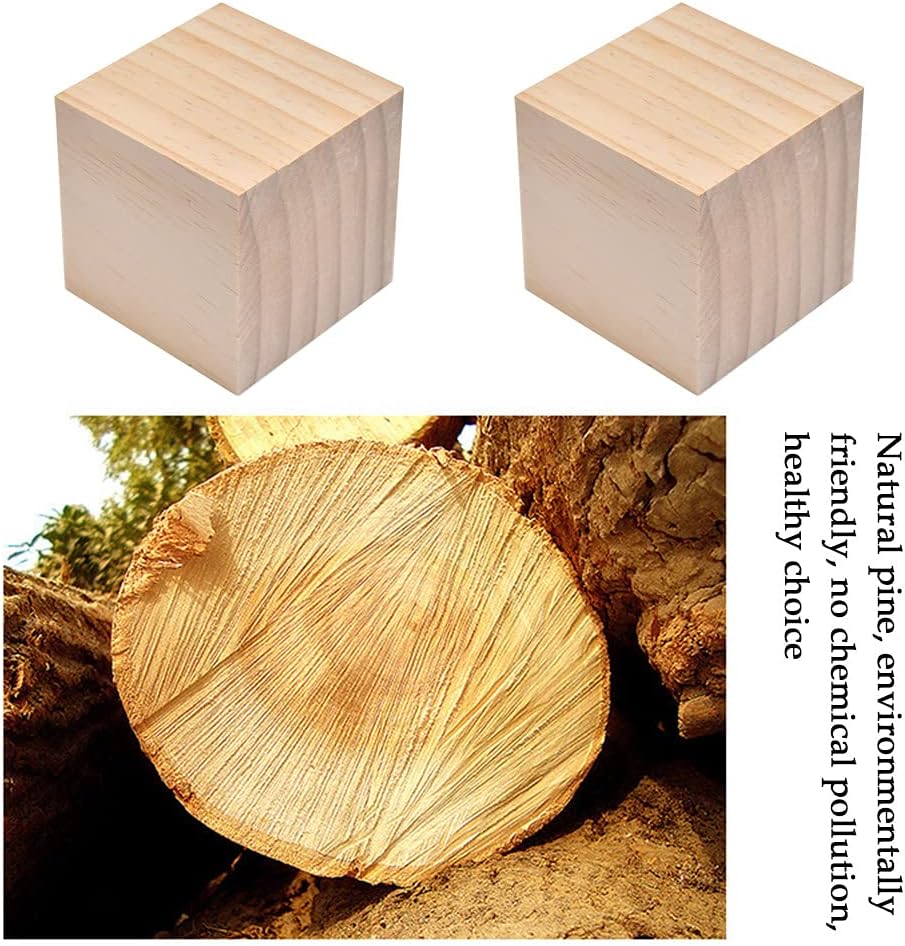 3 Inch Wooden Cubes, 6-Pack Unfinished Wood Blocks for Wood Crafts, Small Wooden Cubes, Wood Square Blocks, Great for Baby Showers, Puzzle Making, Crafts, and DIY Projects