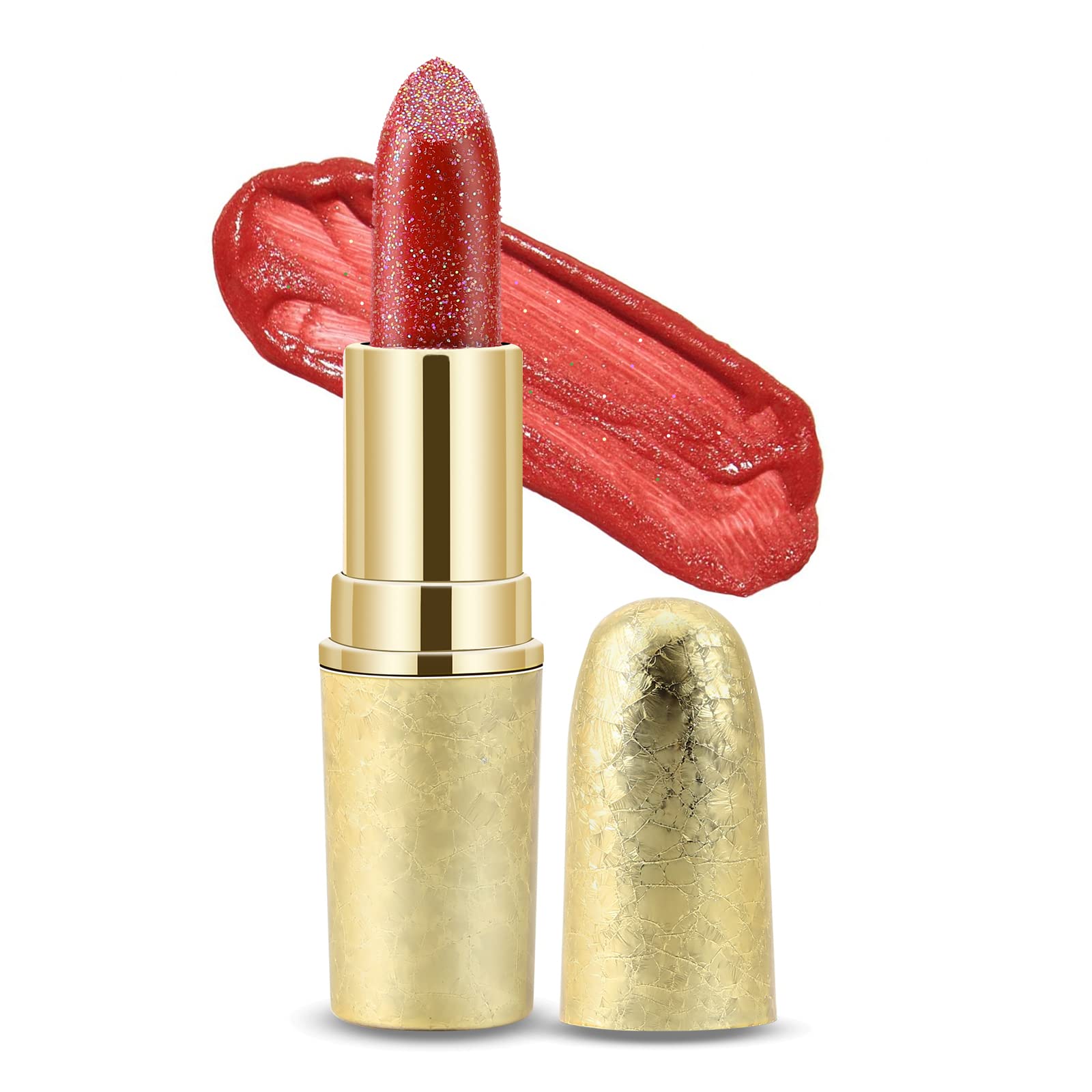 Boobeen Glitter Lipstick Hydrating Lip Balm Sparkling Shine Lip Color Nonstick Highly Pigmented Formula Gives Metallic Finish Lip Makeup for Women and Girls