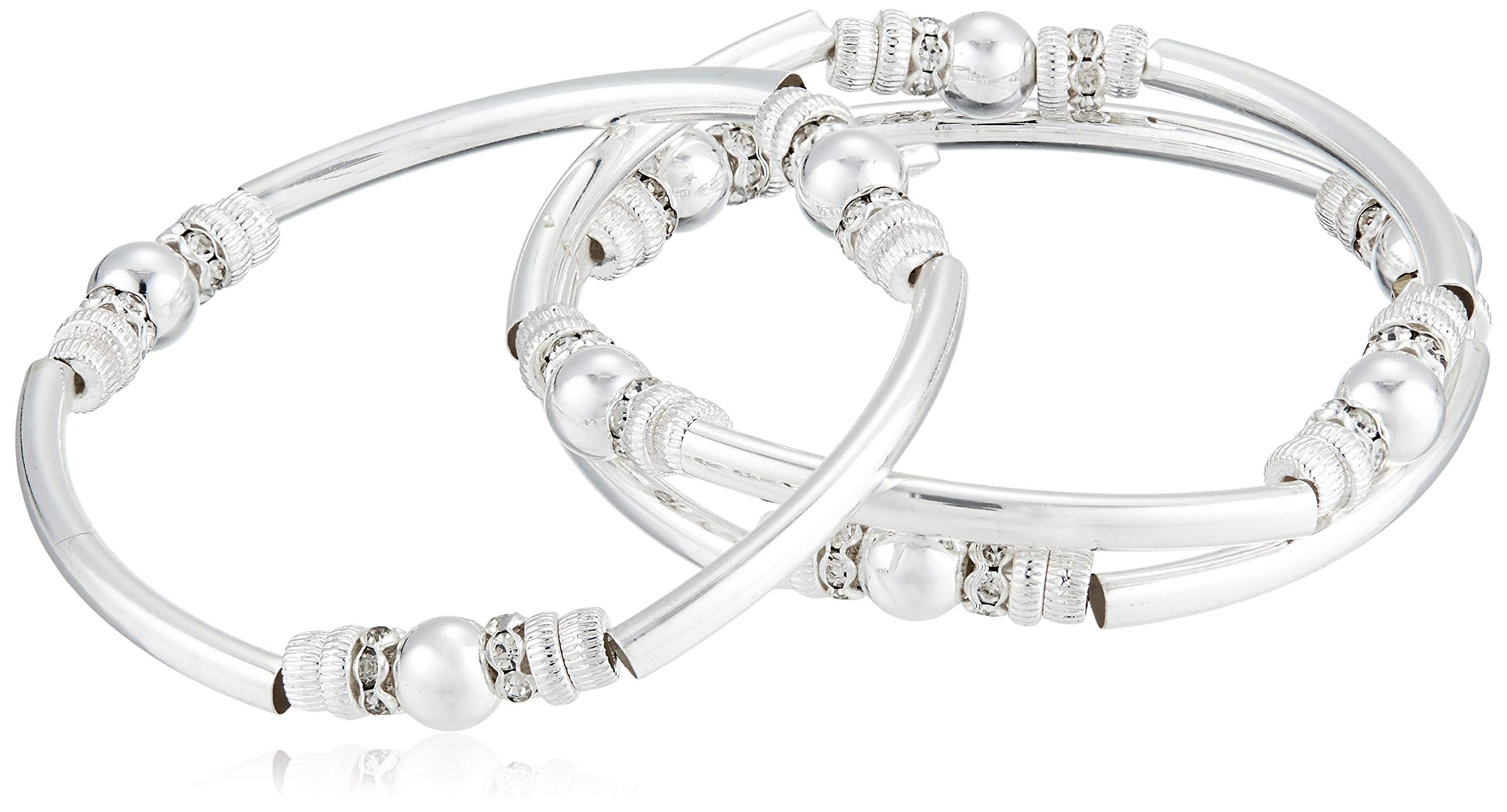 Nine West - Juego de pulseras elásticas de tres piezas para mujer, pulseras apilables en tono plateado, joyería de moda en capas para el estilo diario