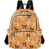 ALAZA Halloween Themed Bows Orange Mini Backpack Purse for Women Travel Bag Lightweight Shoulder Bag Fashion Daypack
