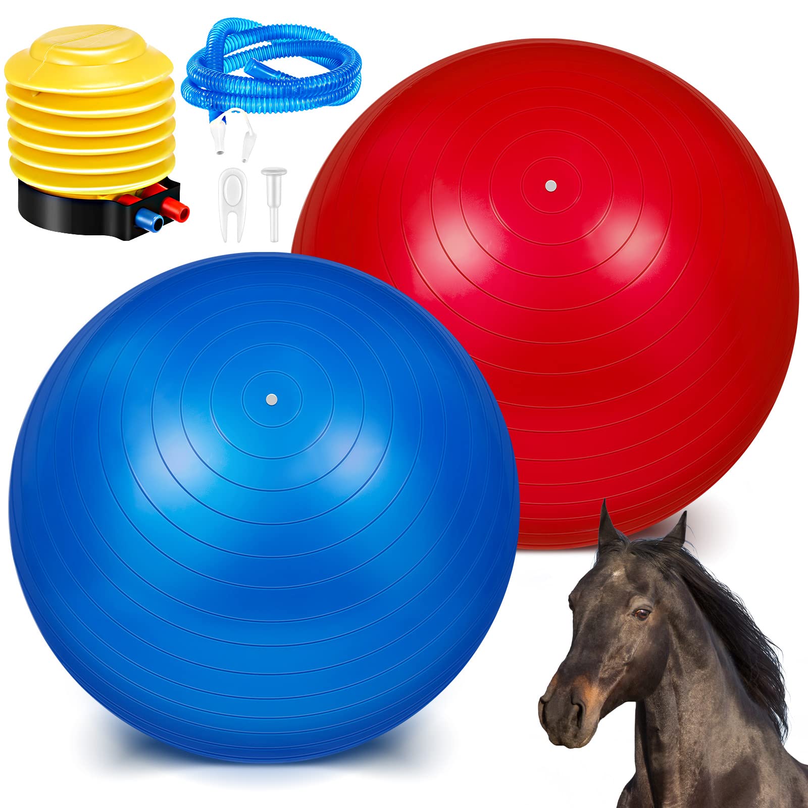 Photo 1 of Sotiff 2 Pcs 40 Inch Horse Ball for Play Large Horse Big Equine Herding Anti Burst Dog Ball Soccer Giant, Pump Included(40 Inch,Blue and Red)