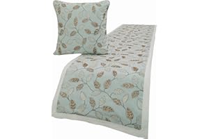 The HomeCentric King/Queen/Twin Blue Decorative Queen 74"x18" Bed Runner with Pillow Cover, Embroidery, Beaded & Leaf Pattern Bed Scarf on Linen Fabric - Ester