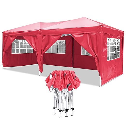 YUEBO Faltpavillon Wasserdicht Gartenpavillon, 3 x 6m Partyzelt Pavillon Festzelt mit 4 Seitenteilen für Garten/Party/Hochzei