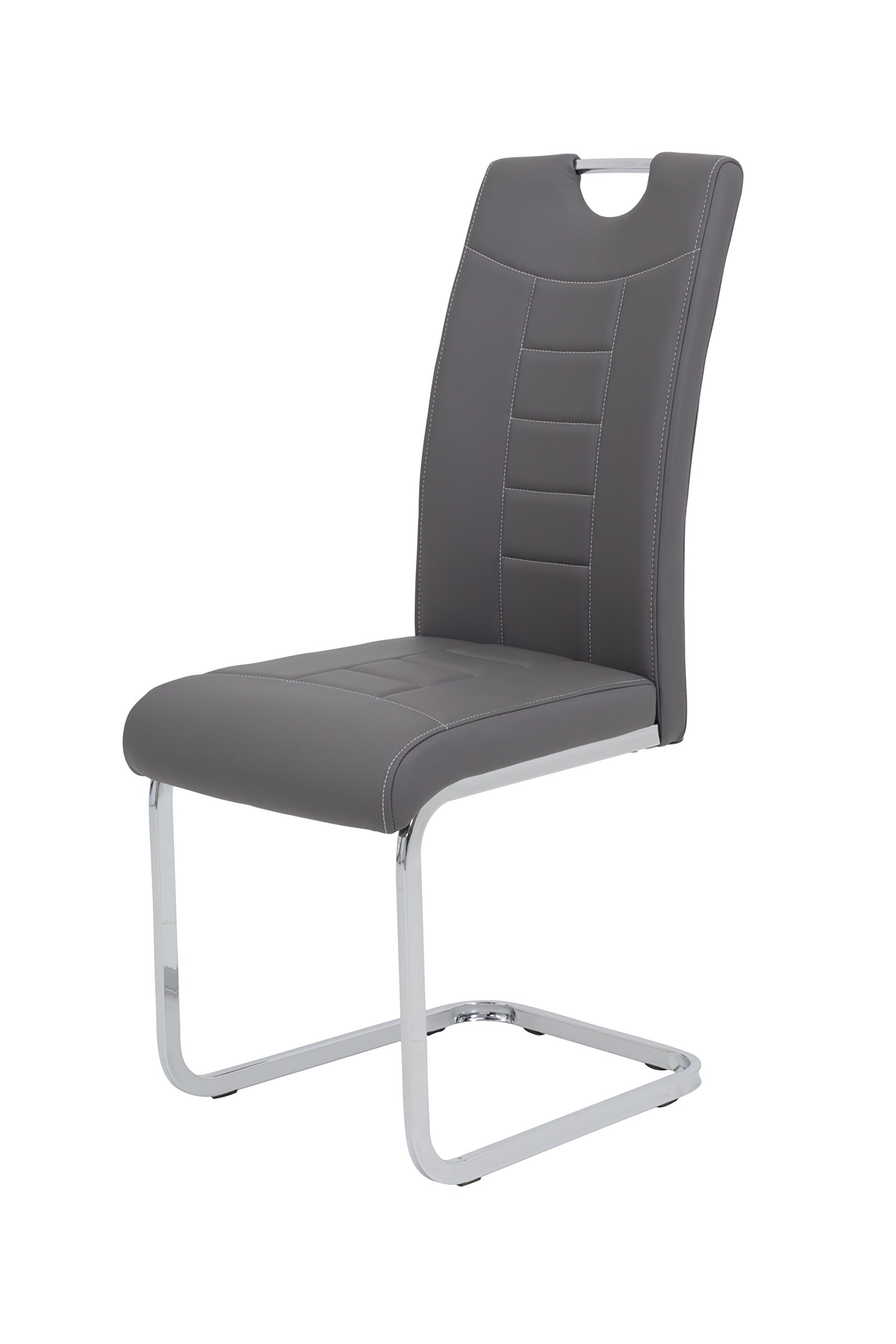 Hela Tische, 4er Set Schwingstuhl Küchenstuhl Ruby, Kunstleder Grau, Griffmulde, Metallgestell + Griff Chrom, 140kg belastbar 6