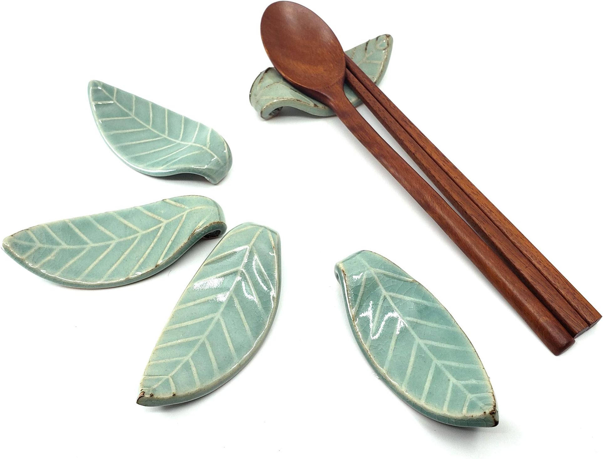 The Elixir Deco Handmade Ceramic Spoon and Chopstick Rest, Fork Knife Holder Stand, 5 Pcs, Made in Korea