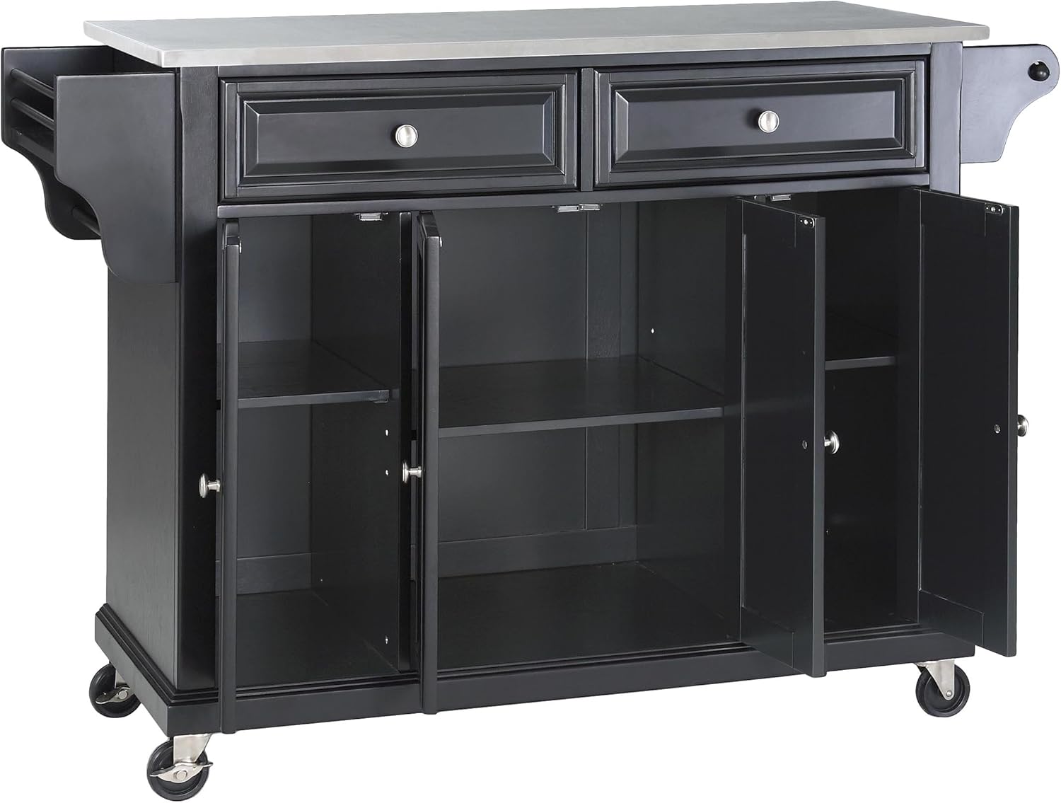Crosley Furniture Stainless Steel Top Kitchen Cart Island Black