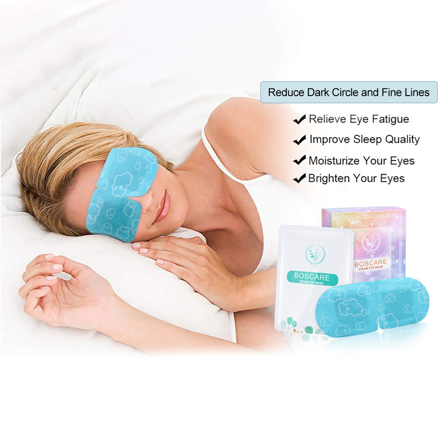 BOSCARE Steam Eye Mask 7PCS Gentle Warming Eye Mask Moisturizing Lavendar Scented For Tired and Puffy Eyes, Dark Circles, Stye Relief, Headache Self-Heating Sleep Eye Mask, Blue Masking Pack : Beauty