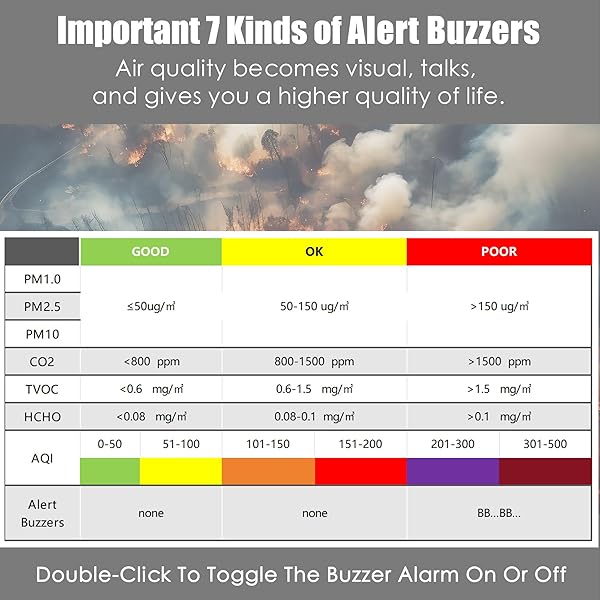 PROFESSIONAL INDOOR AIR QUALITY MONITOR WITH AQI ALARMS, PORTABLE REAL-TIME DETECTOR FOR HOME CARS PLANTS AND PETS