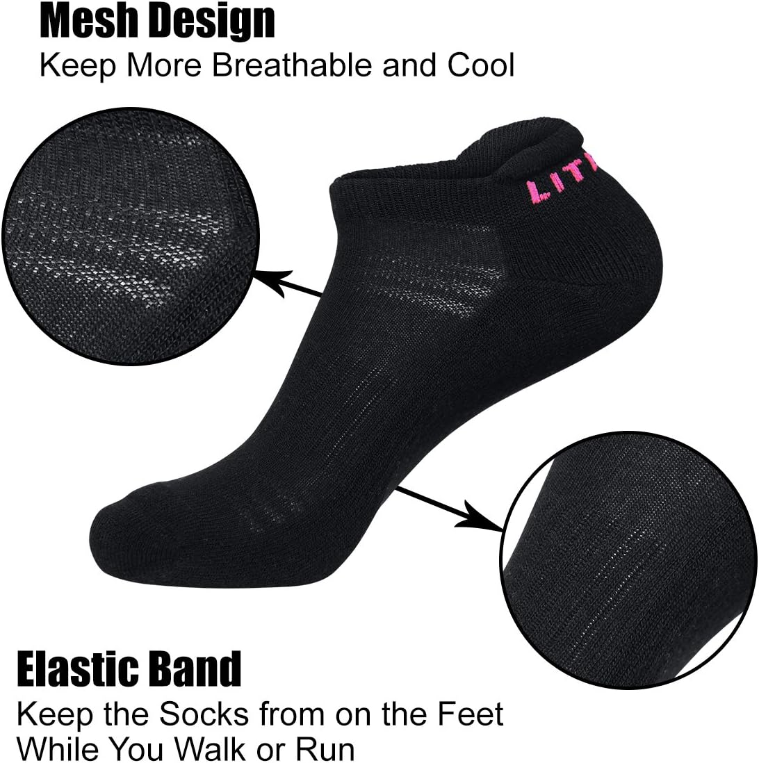 LITERRA Womens Ankle Socks 6-Pairs Athletic Running Low Cut Socks Cushioned : Clothing