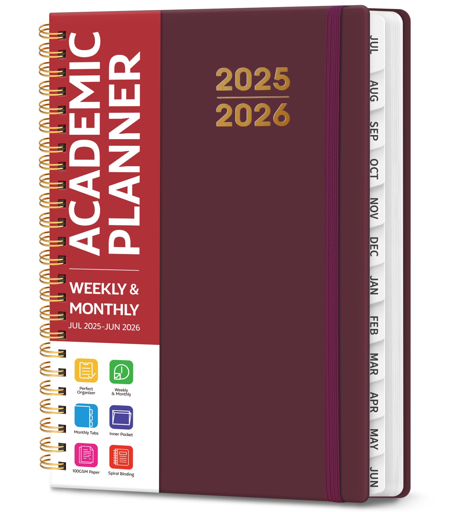 Photo 1 of Academic Planner 2025-2026 For Women & Men, Monthly and Weekly Calendar Planner, Jul 2025 - Jun 2026, A5 (6.3" x 8.5"), Teacher Student Planning Book with Tabs, Ideal for Office School Supplies - Plum