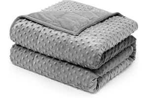 Wemore Minky Dot Weighted Blanket for Adults Twin Size 15 lbs, Soft Cozy Heavy Blanket for Stress Relief and Sleep Promotion, Breathable Blanket for All-Season with Glass Beads, Grey 48 x 72 inches