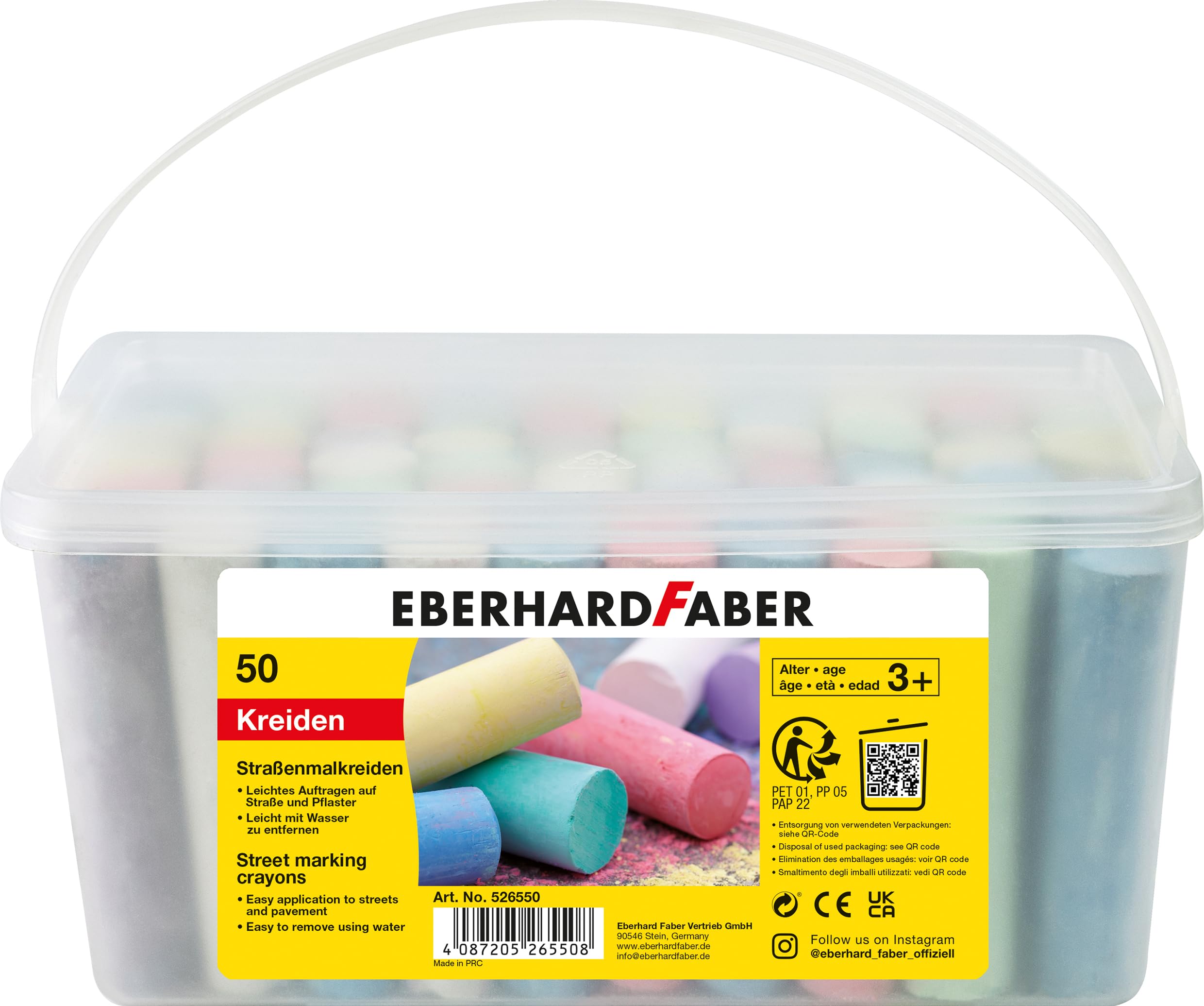 Eberhard Faber 526550 - Straßenkreide 50er Eimer, 8 leuchtenden Farben Straßenmalkreide, Basicfarben