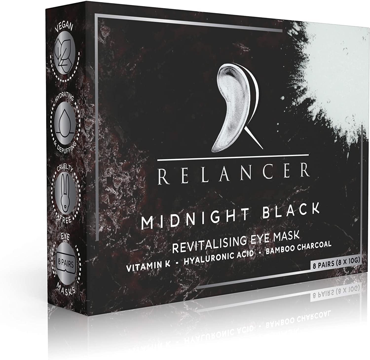 Relancer® Liquid Midnight Black Charcoal Under Eye Treatment Mask, Collagen and Hyaluronic Acid Under Eye Detox Patches, Anti-Wrinkle, Reduce Dark Circles