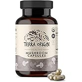 TERRA ORIGIN Healthy Mushroom Complex Supplement | 90 Capsules | Reishi, Lions Mane, Changa, Cordyceps, Maitake | Immune & Nootropic Brain Support | Certified USDA Organic, Non GMO, Vegan