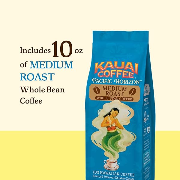 KAUAI COFFEE WHOLE BEAN COFFEE – SMOOTH, NON-BITTER PURE ARABICA – LIGHT FLORAL NOTES & BRIGHT AROMA – GROWN ON HAWAII’S LARGEST COFFEE FARM – KOLOA ESTATE MEDIUM ROAST, 1 PACK OF 10OZ