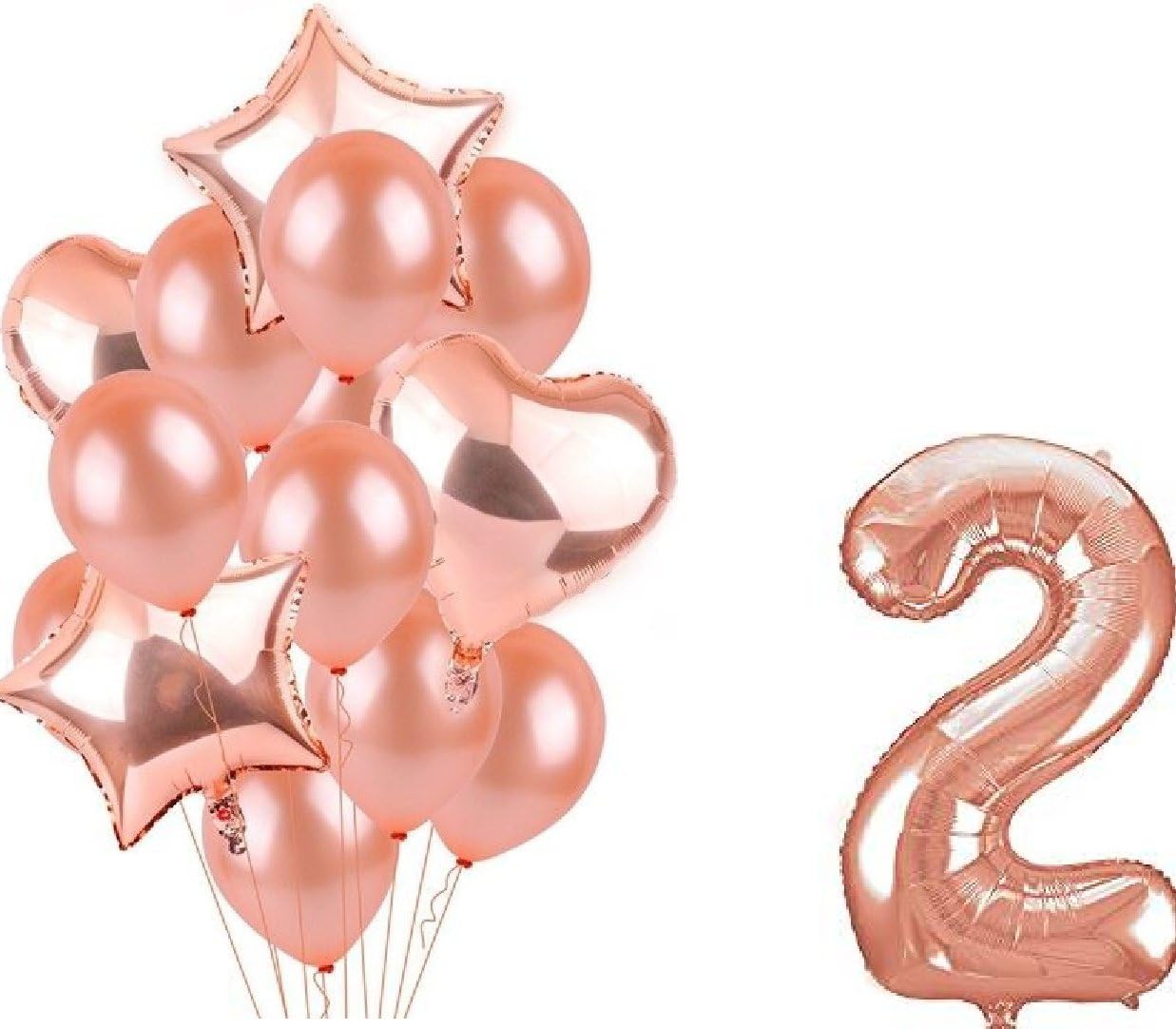 Rose Gold Series Foil Latex Balloon Set Helium Star 2nd Birthday Party Age 2