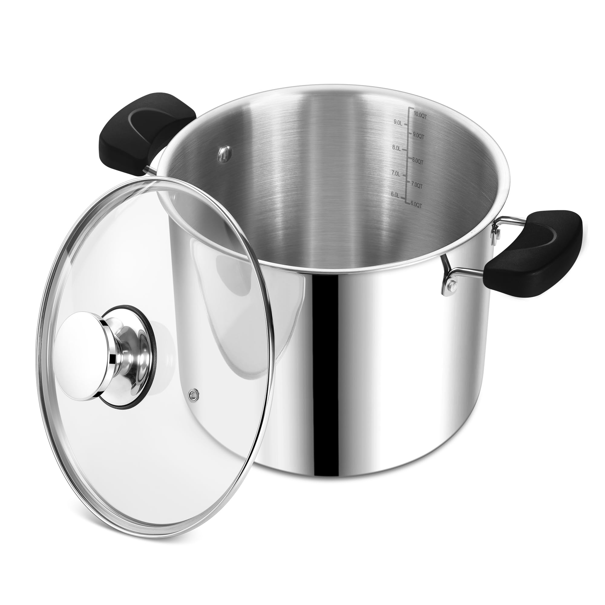 Photo 1 of 10 Quart 3-Ply Cooking Stock Pot with Lid, P&P CHEF Stainless Steel Large Pot for Pasta Soup, Work on Multi Stove, Heavy Duty & Dishwasher Safe, Dual Heat-resistant Handles & Transparent Glass Lid
