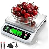 LNXDMWMS Large Digital Kitchen Scale 40kg/88lbs with Tare and PCS Funtion | Commercial Food Scale with 6 Unit and Coins LCD Display Stainless Steel Baking Scale for Cooking, Adapter Included White