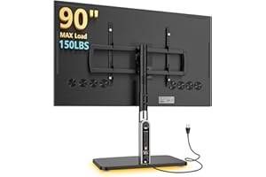 LLDEPLL Universal TV Stand Tabletop TV Mount with Power Outlet for 50-90 Inch OLED LED Monitors, 9 Levels Height Adjustment, Ambient Lighting on The Bottom Holds up to 150lbs, Black 600x400mm