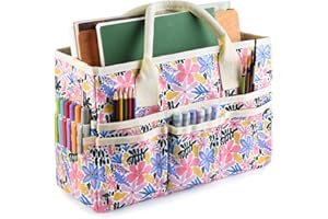 E-WEICHEN Craft Organizer Tote Bag Art Storage Caddy with Multiple Pockets Storage Containers for Art,Craft,and Office Supplies Storage Summer Flower
