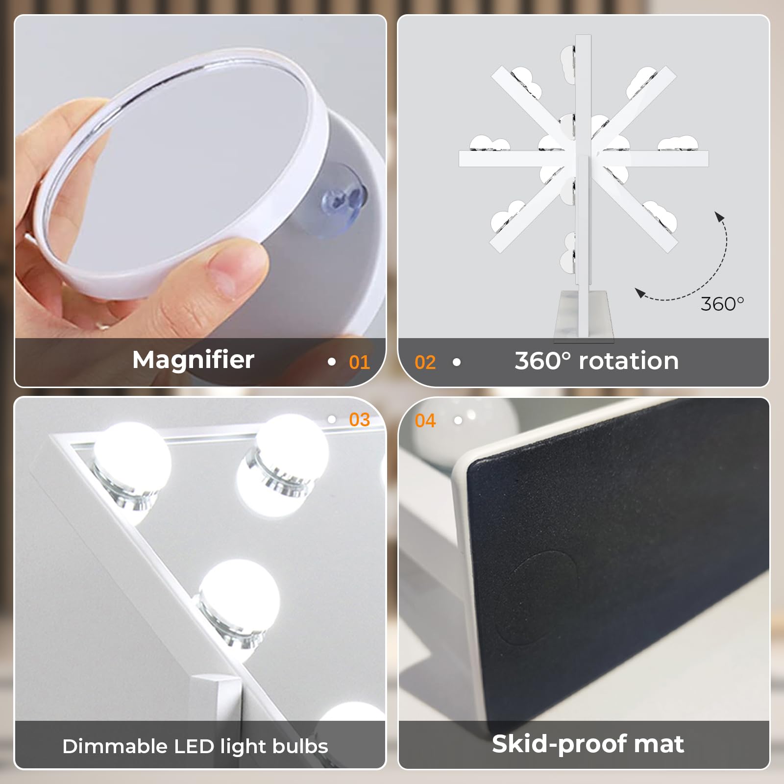 ZL ZELing Vanity Mirror with Lights,Makeup Mirror with Lights,10X Magnification,Light up Mirrors with Smart Touch 3 Colors Dimmable,Mirror with Lights with 360° Rotation