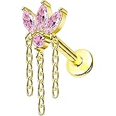 Jewseen Crown Chain Stud Earrings Cartilage Helix Tragus Conch Lip 16G Surgical Steel Zircon Piercing Jewelry