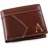 MirthfulMemento Custom Wallets for Men - Personalized RFID Genuine Leather Wallet for Men Engraved Name & initial Wallet, Dad Gifts for Fathers Day (Brown)