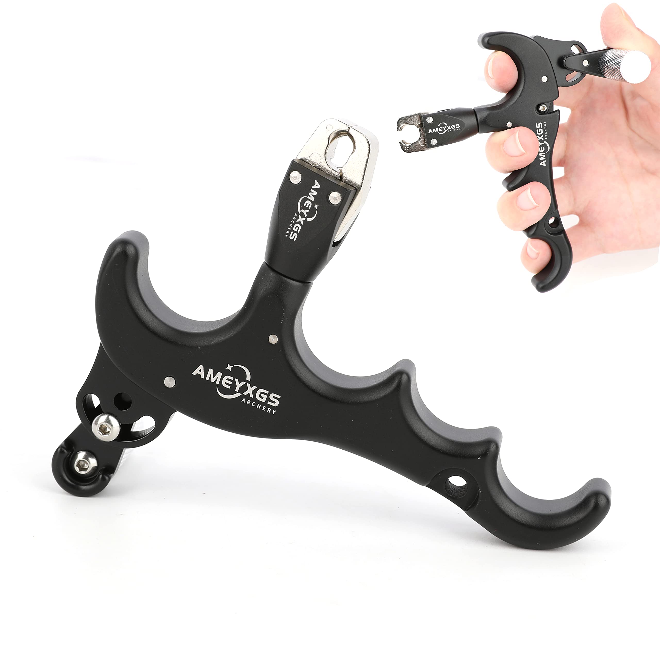 ZSHJGJR Archery Compound Bow Release Aids 4 Finger Aluminum Alloy Compound Bow Release Adjustable Sensitivity Caliper 360 Degree Clamp Head