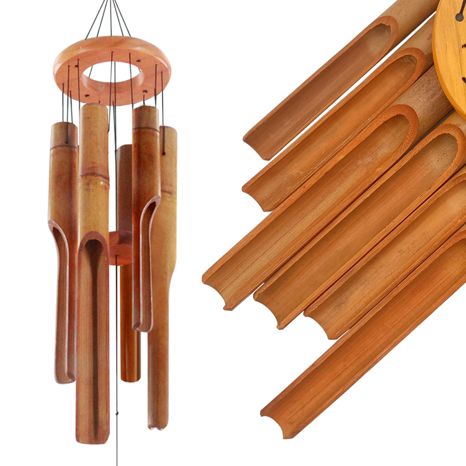 Photo 1 of Bamboo Wind Chimes for Outside,Wooden Wind Chimes with Melody Soothing Tone,32" Classic Zen Bamboo Windchime for Porch Patio Garden or Indoor(Dark Brown)
