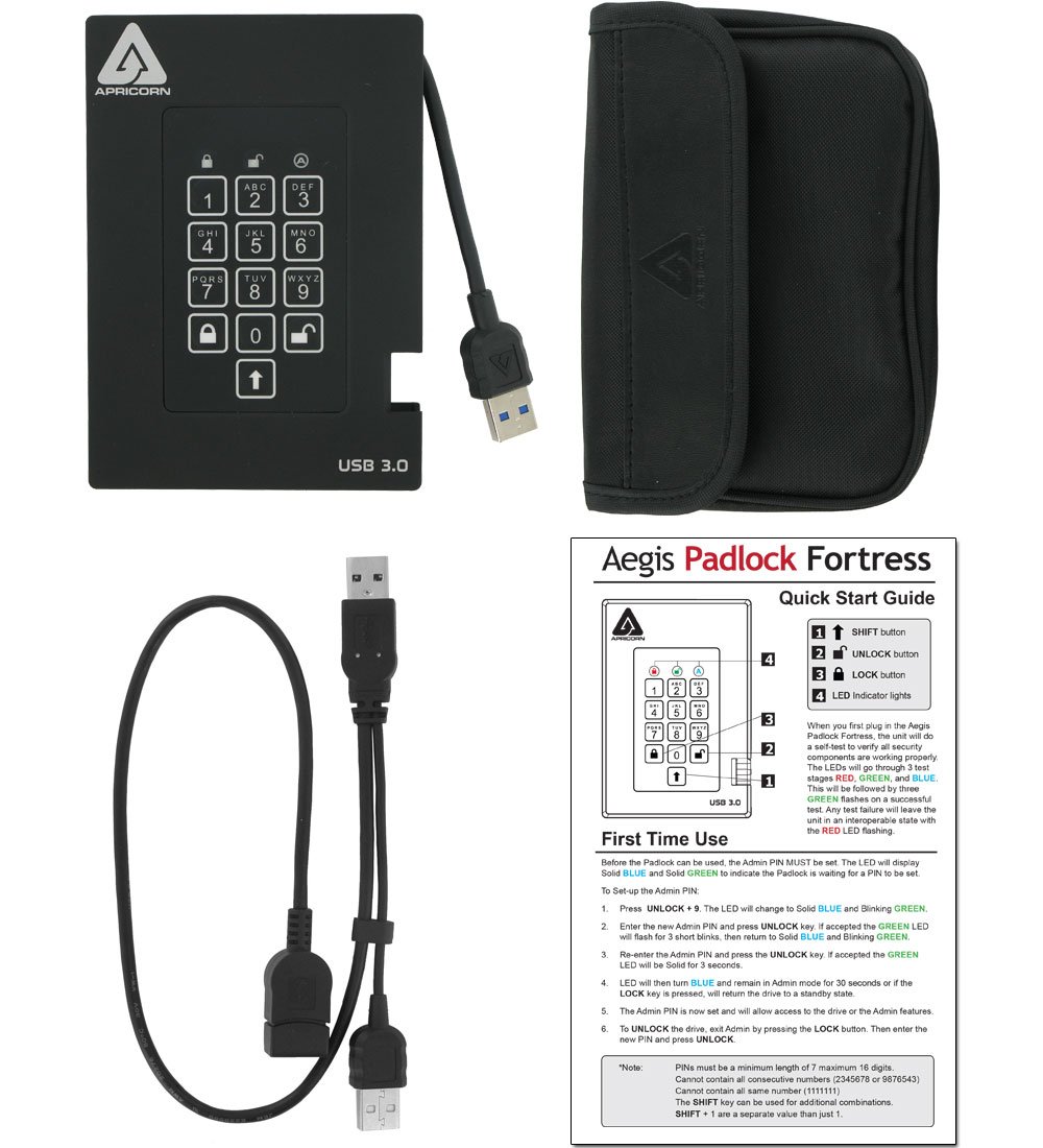 Amazon.com: Apricorn Aegis Padlock Fortress FIPS 140-2 Level 2 Validated  256-bit Encrypted USB 3.0 Hard Drive with PIN Access, 500 GB: Computers &  ...