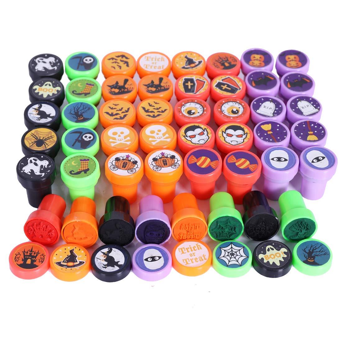 Max Fun 108Pcs Halloween Assorted Stamps ( 27 Designs, 5 Colors Trick or Treat Stamps ) for Kids Halloween Party Favors Supplies, Goodies Bags, Classroom Game Reward Prizes (Halloween Stamper)