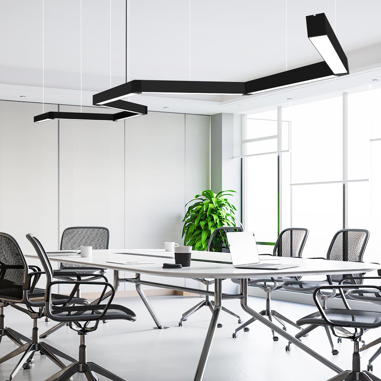 Photo 1 of be studied 16FT LED Linear Light, 200W Pendant Light Fixtures, 0~10V Remote Switch, 3000K 4000K 6000K Color Changing Function, Combination Black Ceiling Shop Light, Suspended Office Lighting Fixture