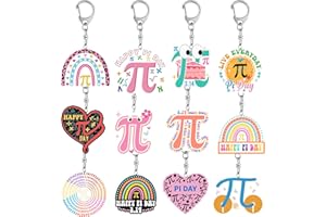 JIUGUOBAO 12 PCS Pi Keychain, Pi Day Party Favors Math Pi Birthday Party Supplies Decoration Gifts for Math Lover Club Party 