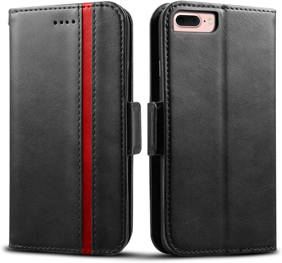 Rssviss for iPhone 6/6S/7/8 Plus Case,Protective Leather Wallet Shockproof Magnetic Flip Phone Cover with Card Slots and Stand for iPhone 6 Plus/6S Plus/7 Plus/8 Plus 5.5"-Black