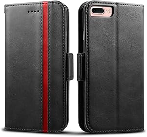 Rssviss for iPhone 6/6S/7/8 Plus Case,Protective Leather Wallet Shockproof Magnetic Flip Phone Cover with Card Slots and Stand for iPhone 6 Plus/6S Plus/7 Plus/8 Plus 5.5"-Black