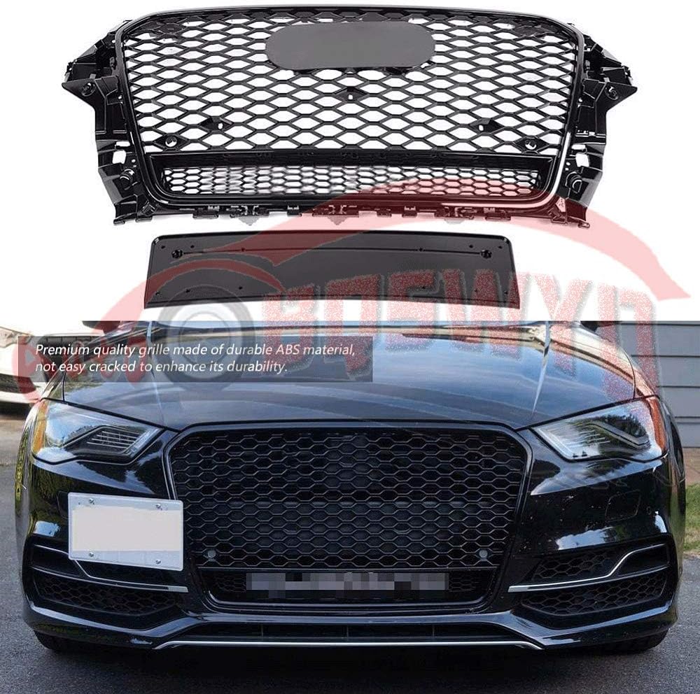 Bumper Cooler RS3 Quattro Style Front Kühlergril Front Sport Hex Mesh Honeycomb Hood Grill Gloss Black for A3 / S3 8V 2013 2014 2015 2016 Car Accessories