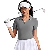 Women's Golf Tennis Shirts Short Sleeve Polo Collared V Neck Workout Tops UV Protection Lightweight Moisture Wicking Shirt
