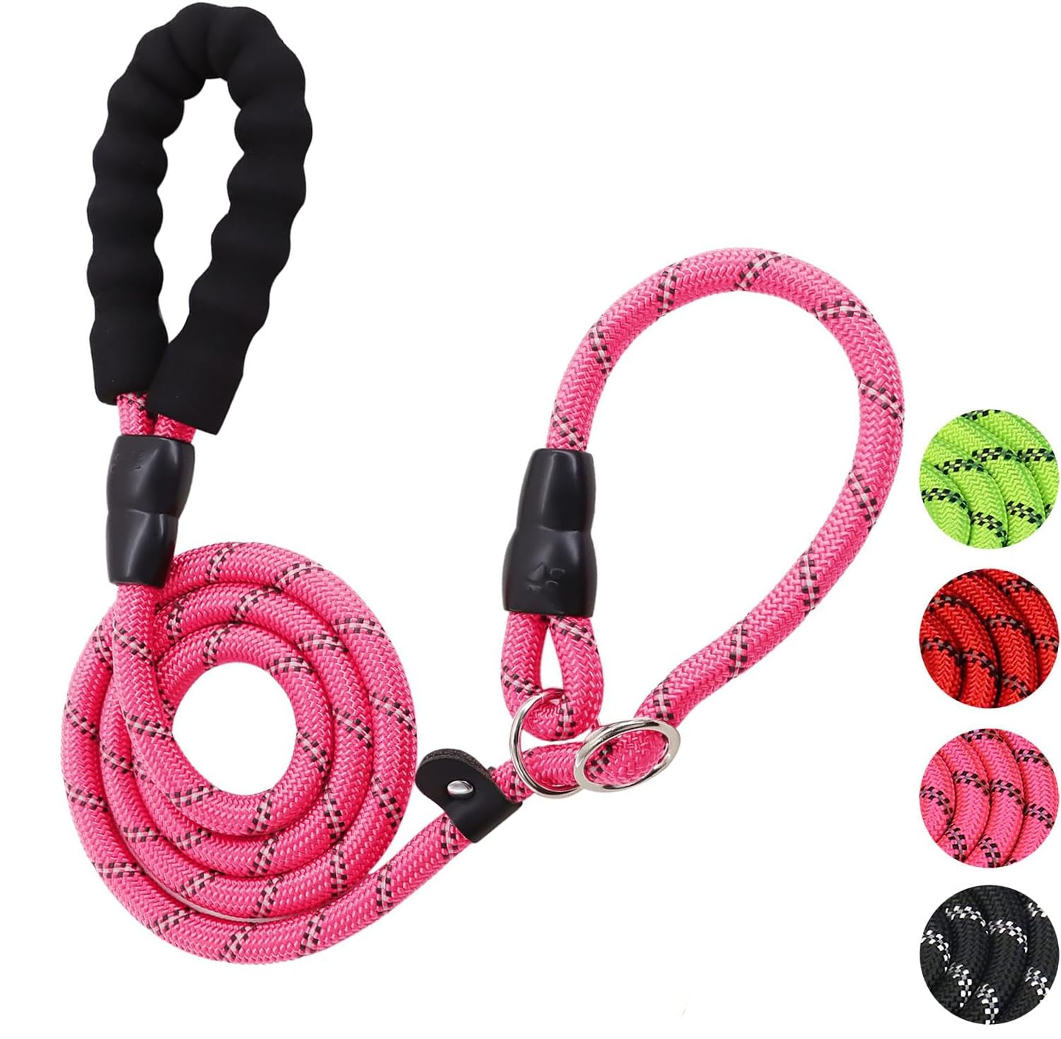 Dog Slip Lead, Training Leads for Dogs, 2m Reflective Slip Leads with Soft Padded Handle, Adjustable Pet Lead Leash for Large Medium Small Dog (pink)