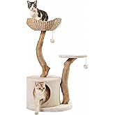 KONELCARE Modern Cat Tree for Indoor Small Cats - Real Wood Cat Tower with Scratch Post,Hiding Enclosure-Unique Cat Tree,Whit