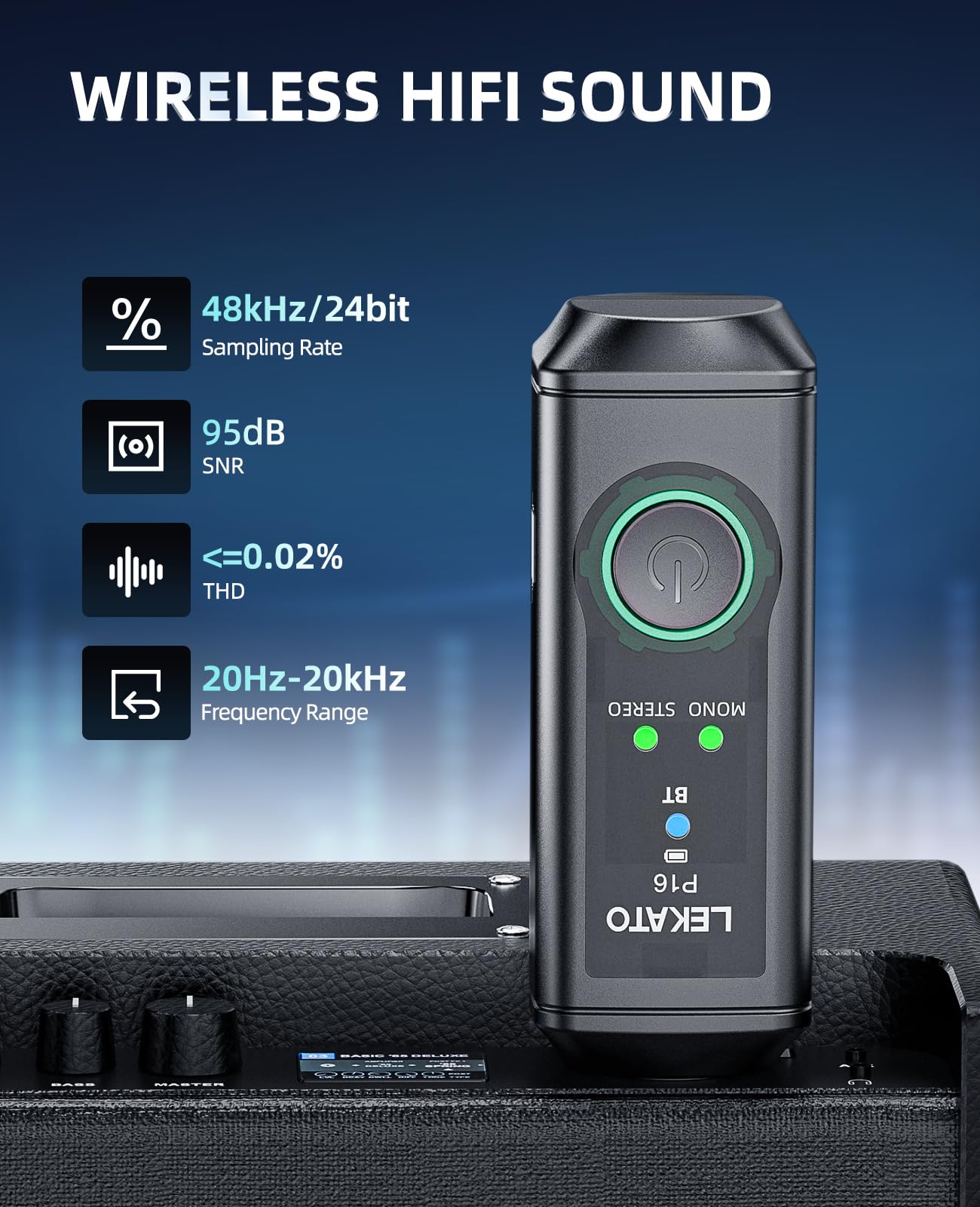 LEKATO P16 Bluetooth XLR Empfänger, Mono/Stereo Audio Receiver mit 15H Laufzeit für PA-, DJ-Systeme & Mixer 2
