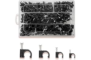 SHUIYVMING 400pcs Black Cable Management Clips, 4 Size (6/8/10/12mm) Cable Nail Clips with Steel Nails, Wire Clips Wall Mount