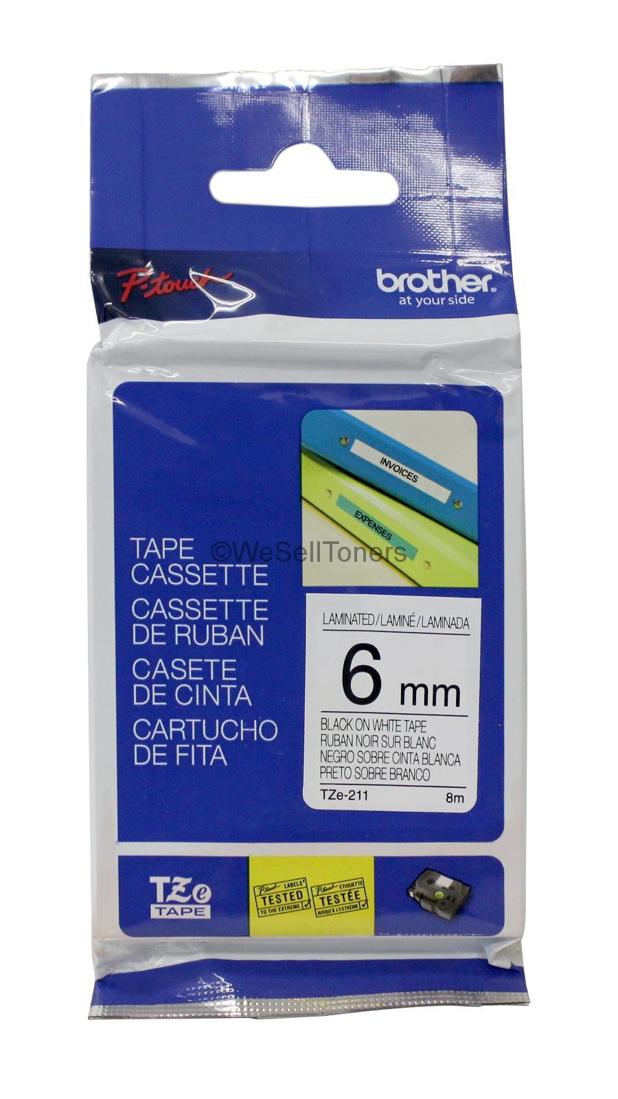Brother TZe-211 Labelling Tape Cassette, 6 mm (W) x 8 m (L), Laminated, Brother Genuine Supplies - Black on White