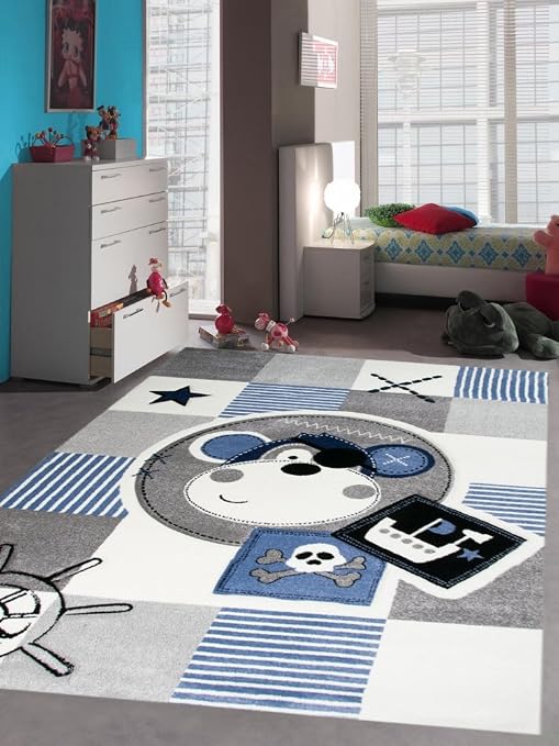Carpetia Teppich Kinderzimmer Babyzimmer Jungen Affe Pirat Blau