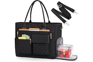 RAINSMORE Teacher Tote Bag with Insulated Lunch Compartment 15.6 inch Laptop Bag for Women Lightweight Work Bags Nurse Bags