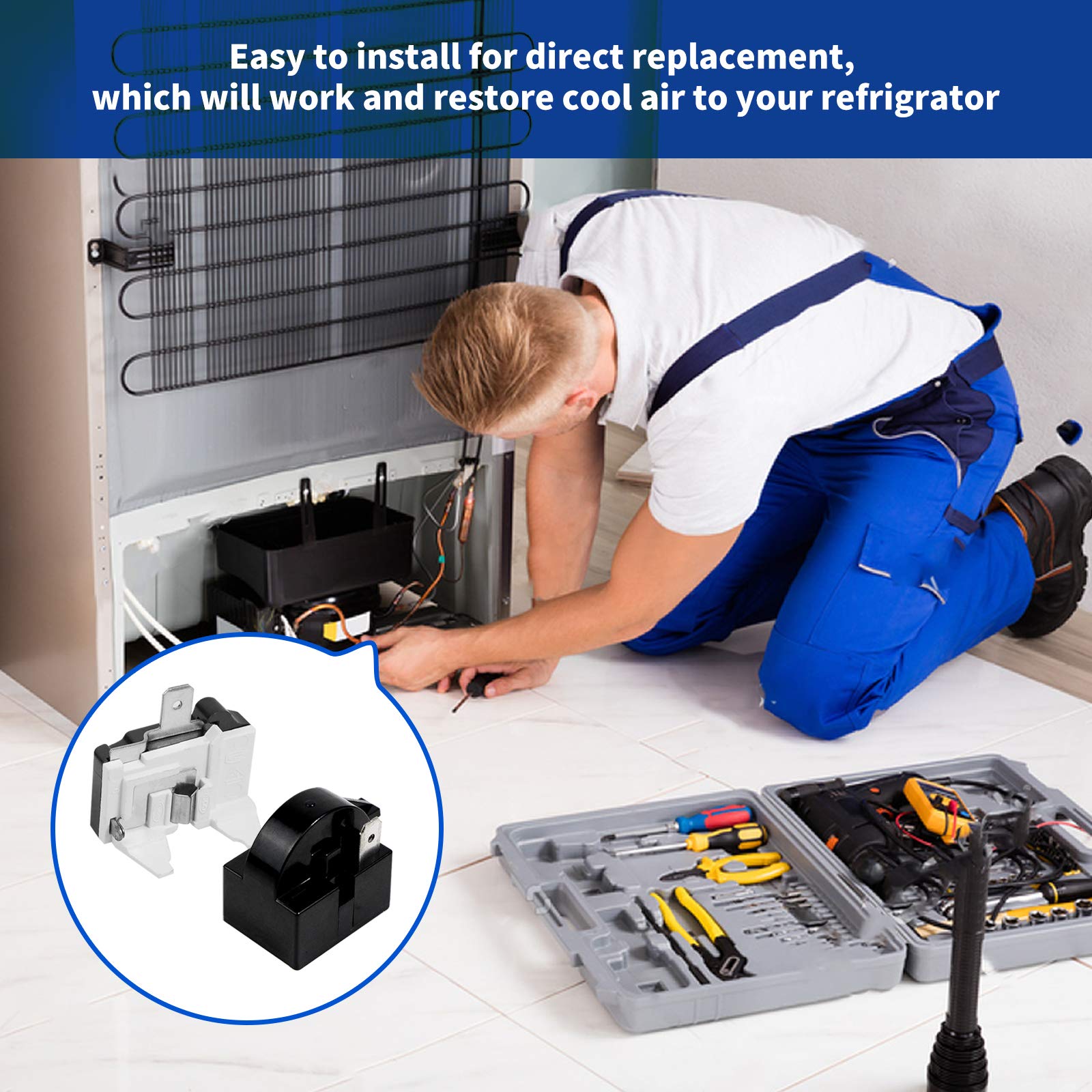 Wehhbtye 4 PCS 1 Pin Refrigerator Starter Relay QP2-4.7/4r7 and 6750C-0005P Overload Protector - Compatible With LG Compressor and Freezers
