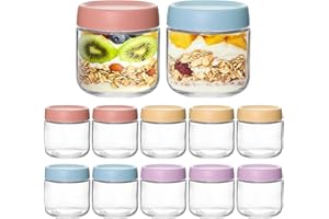 KEYWING 12-pack 10 oz Overnight Oats Containers with Lids, Glass jars with Airtight Lids, Wide mouth Mason Salad jars, Glass 
